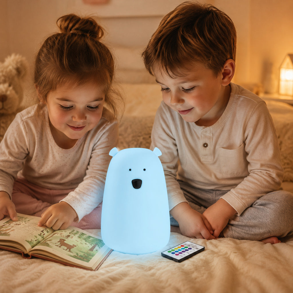 Bären-Nachtlampe Blau – sanftes Licht für Geschwister