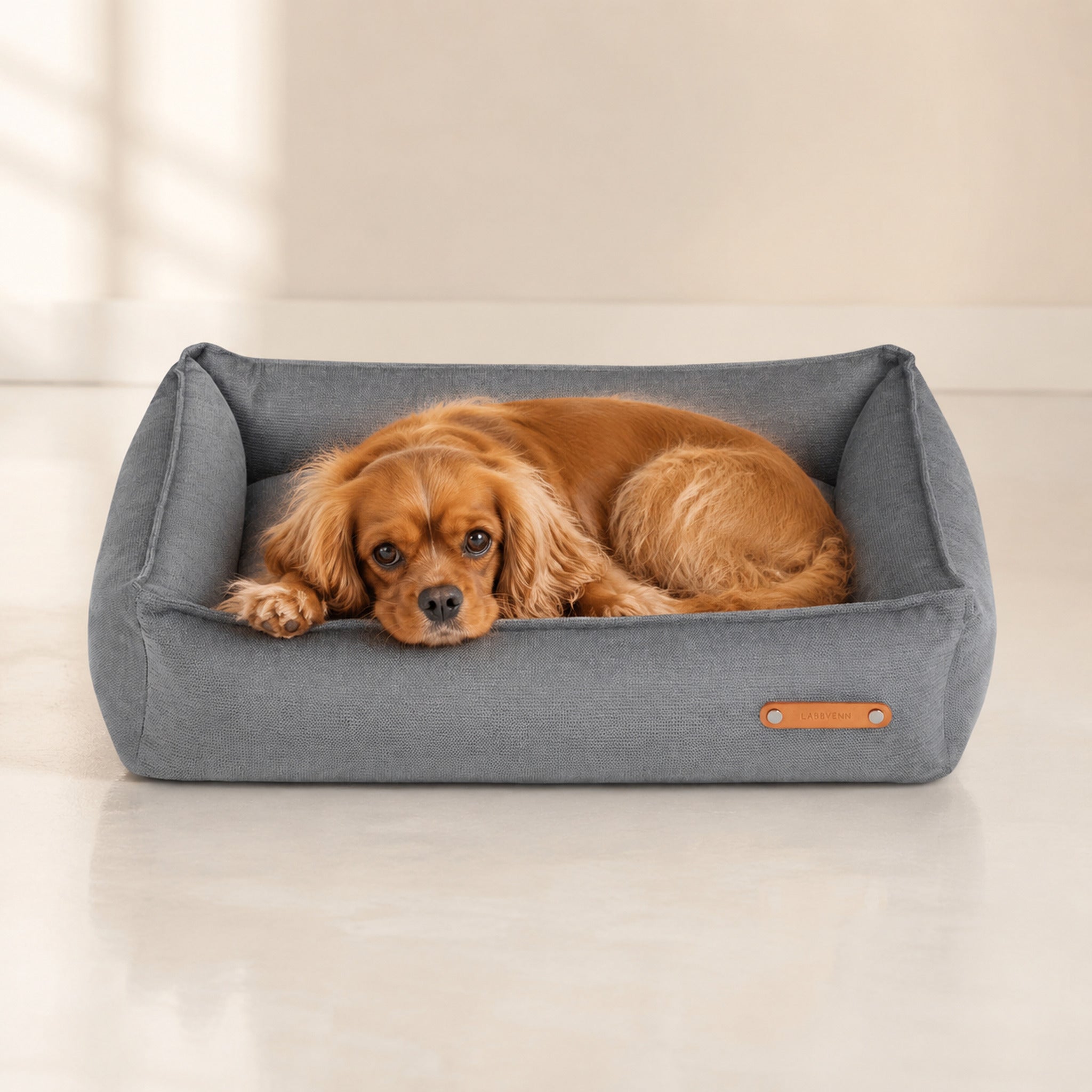 Bosca Hundebett Grau mit Spaniel – Premium Produktfoto 2048x2048