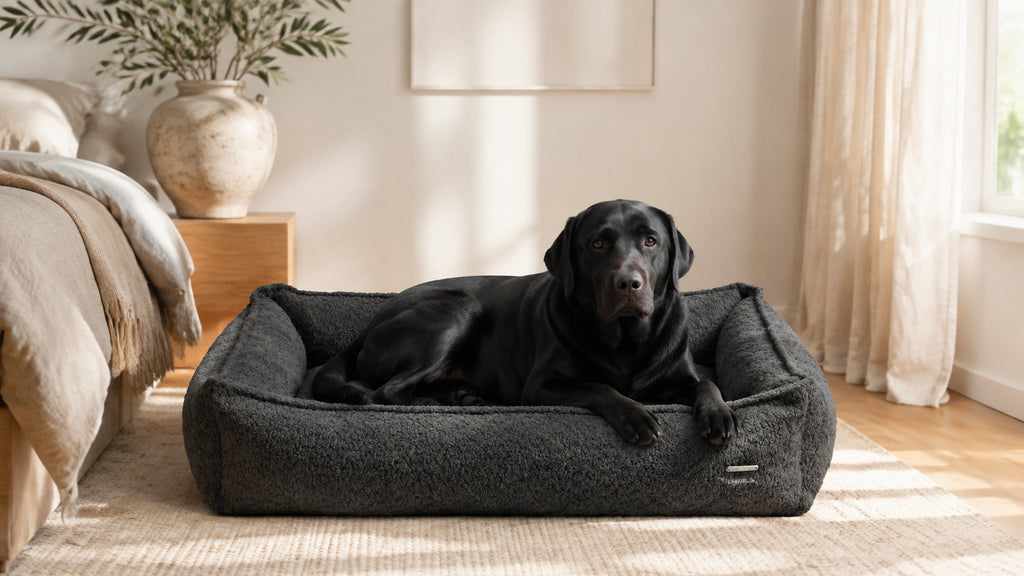 Buklaa Bouclé Hundebett Anthrazit im hellen Premium Interieur – 16:9