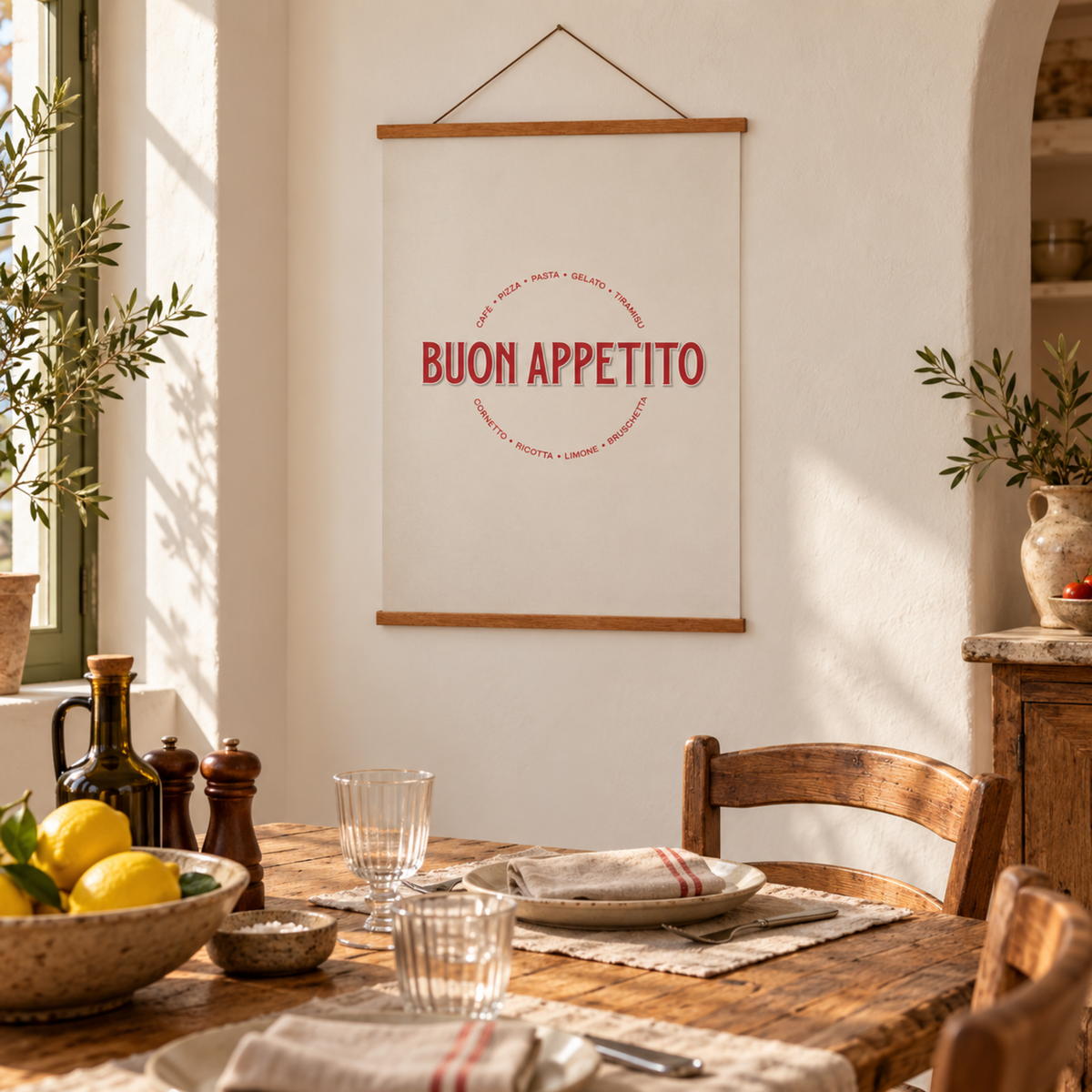 Italienisches Poster Buon Appetito in italienischer Atmosphäre