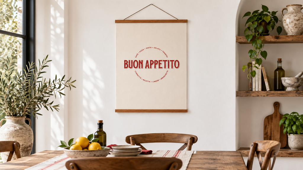 Poster Buon Appetito in italienischer Atmosphäre – Panorama