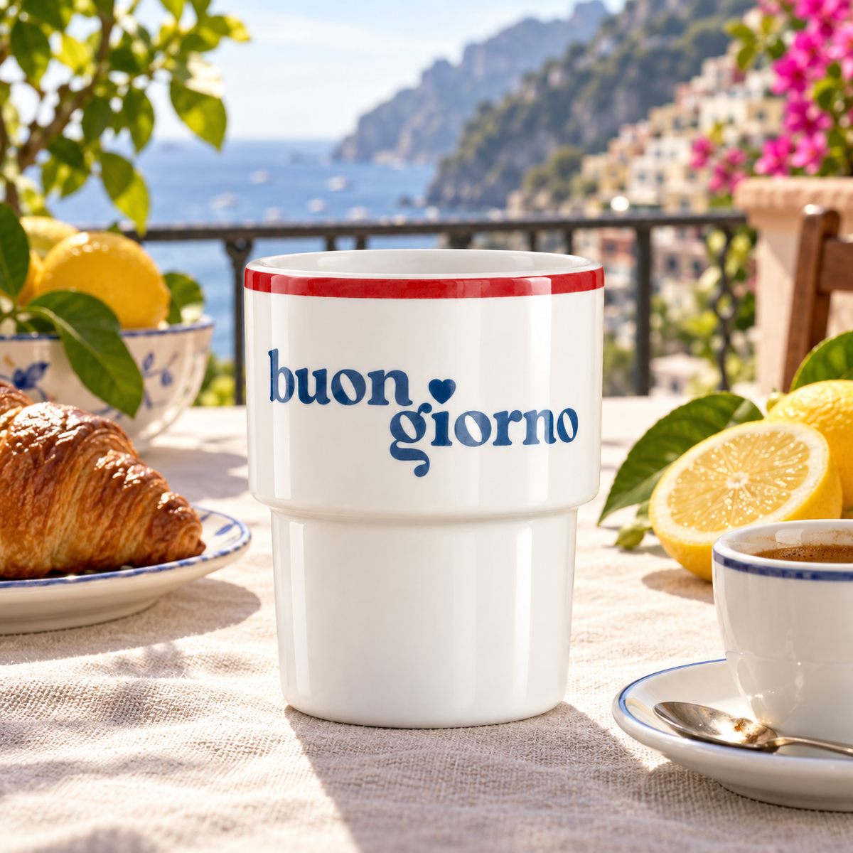 Keramiktasse Buongiorno in italienischer Atmosphäre – quadratisch