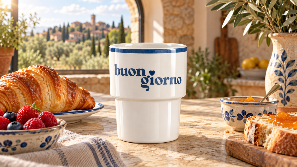 Keramiktasse Buongiorno in italienischer Atmosphäre – Panorama