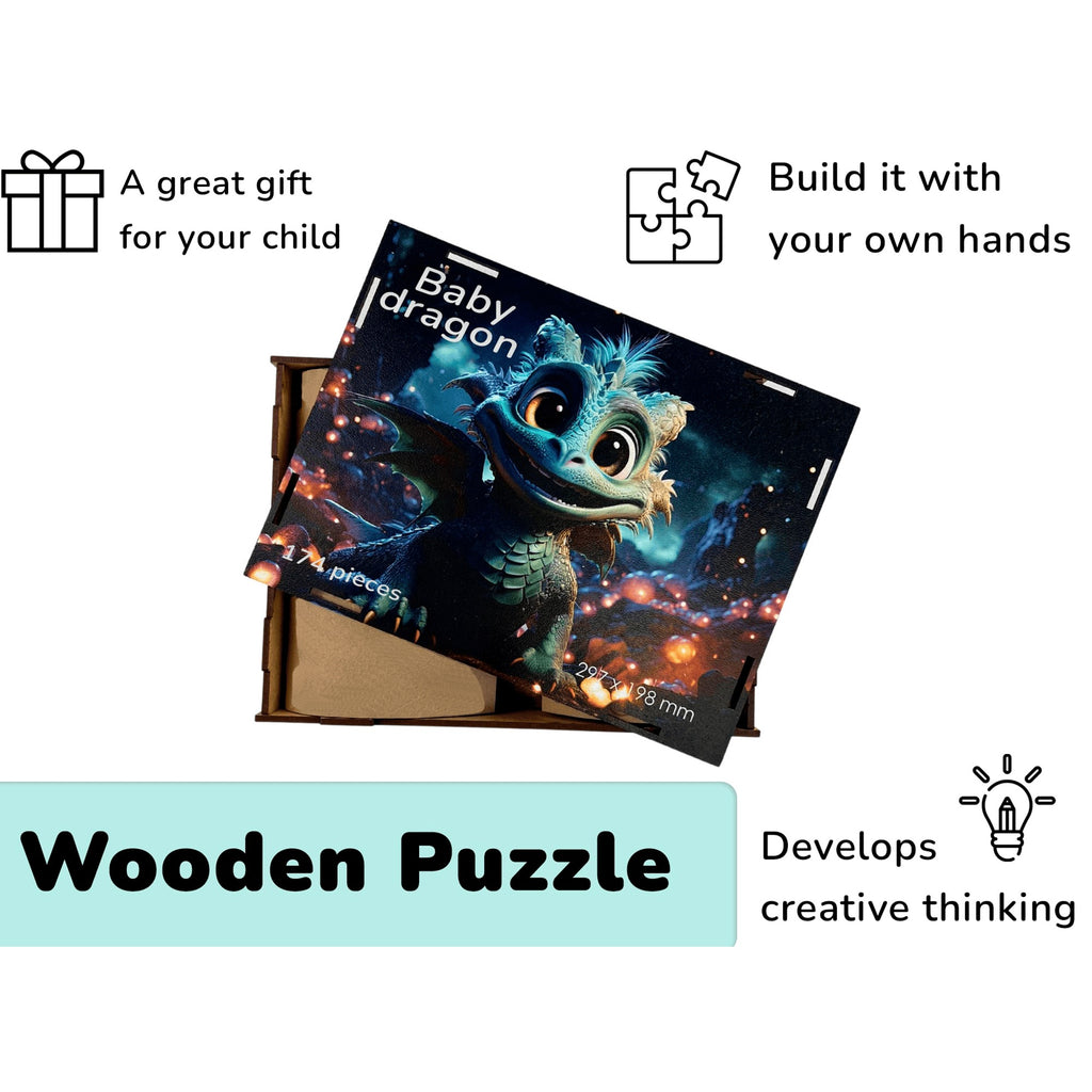 BusyKids Baby Dragon Wooden Jigsaw Puzzle, 174 Pieces