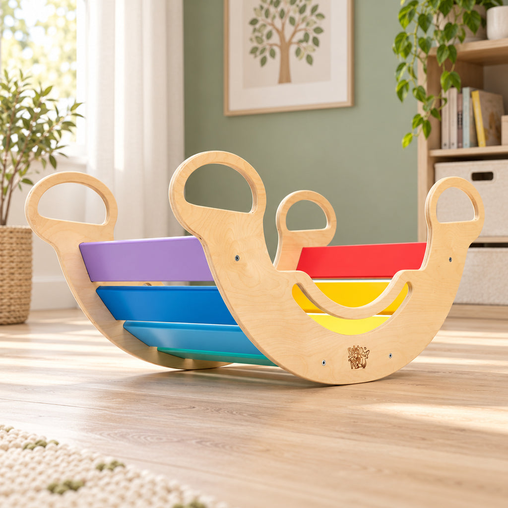 BusyKids Balancewippe & Kletterbogen aus Holz – ab 1 Jahr – Premium-Produktansicht