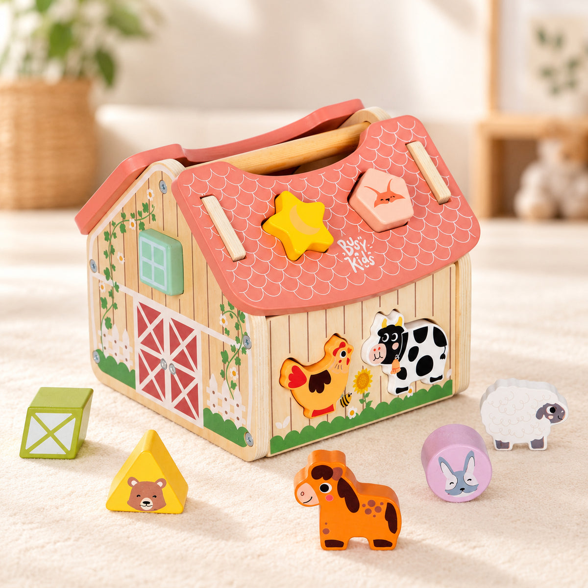 BusyKids Bauernhof-Sortierhaus für Formen & Tiere – Premium-Produktansicht