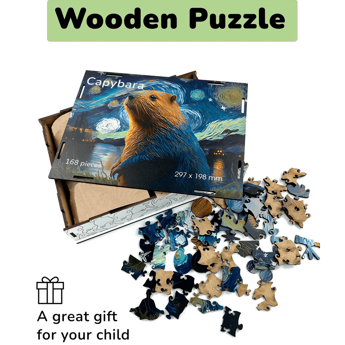 BusyKids Capybara Wooden Jigsaw Puzzle, 168 Pieces
