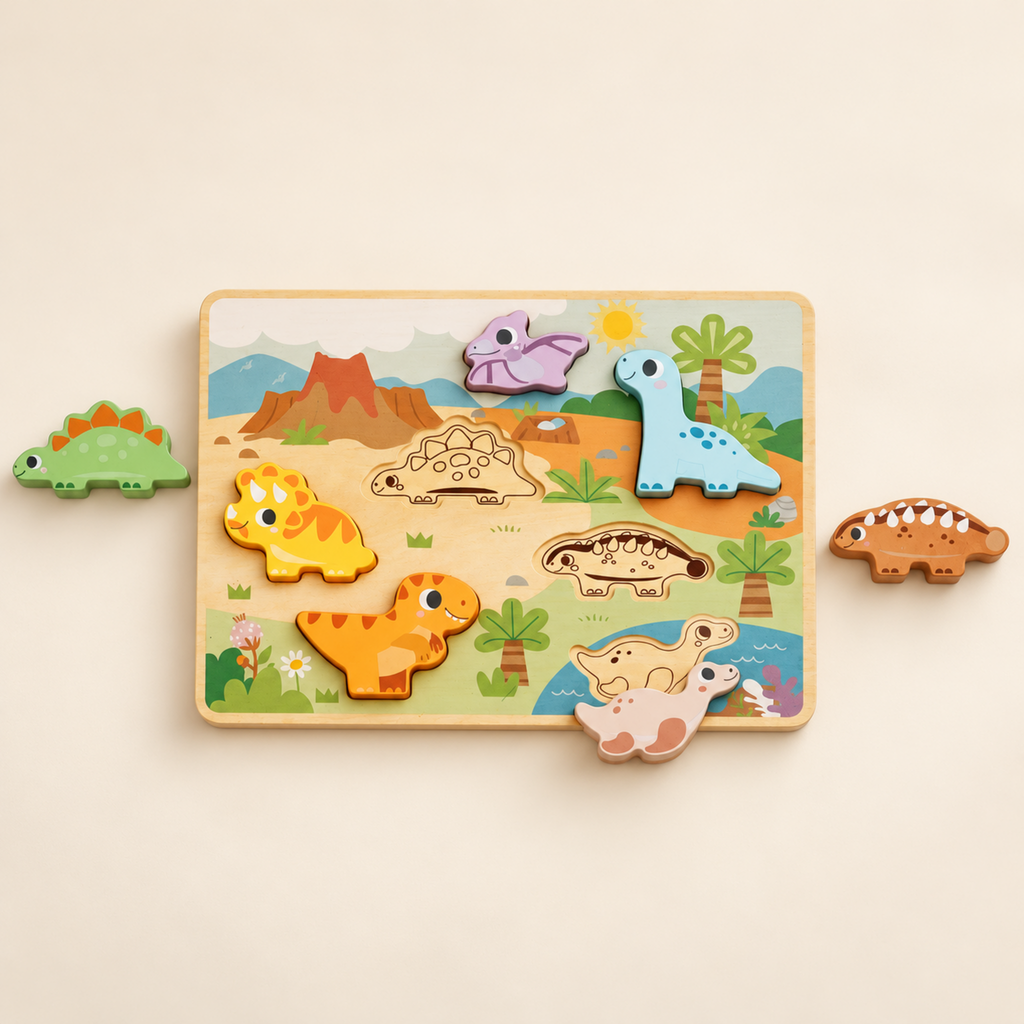 BusyKids Holz-Steckpuzzle Dinosaurier – Premium Produktaufnahme
