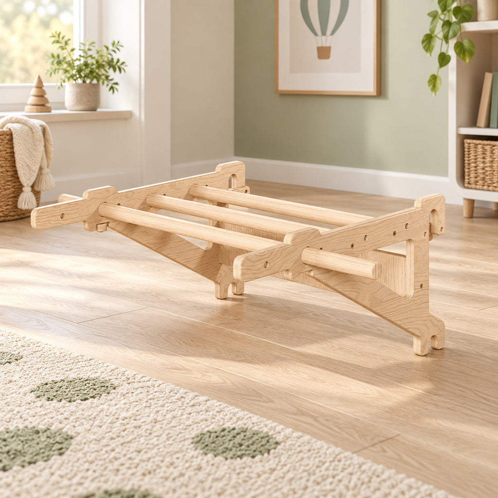 BusyKids EVERGYM Klimmzugstange aus Holz für Sprossenwand – Premium-Produktansicht