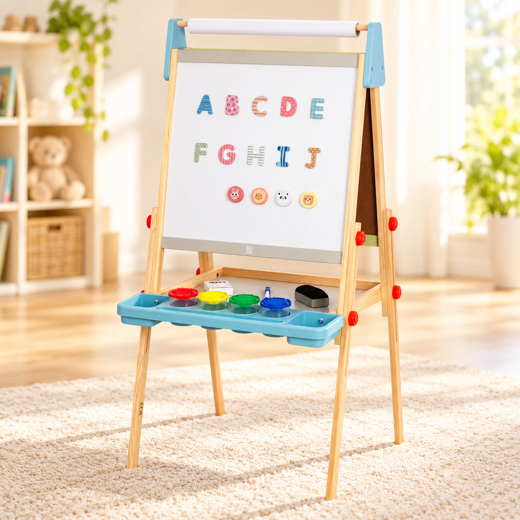 BusyKids Höhenverstellbare Kinder-Staffelei mit Zubehör – Premium-Produktansicht
