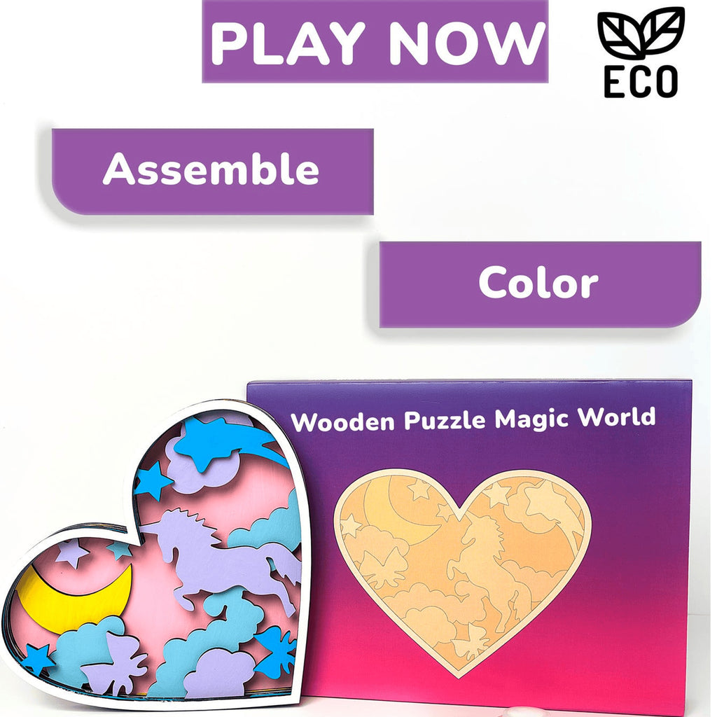 BusyKids Magic World Heart-Shaped Wooden Puzzle Painting Kit