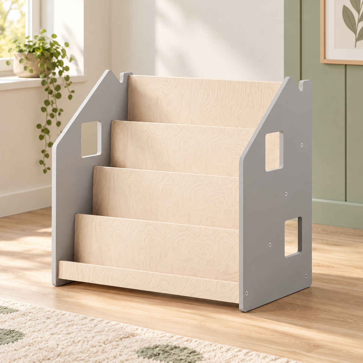BusyKids Montessori-Kinderbücherregal – Grau oder Weiß – Premium-Produktansicht