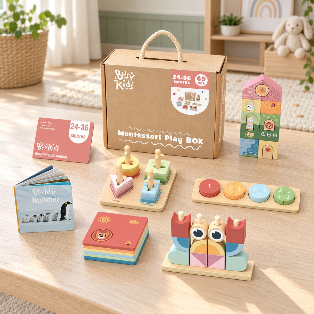 BusyKids Montessori-Spielbox – 24–36 Monate, 69-teilig – Premium-Produktansicht