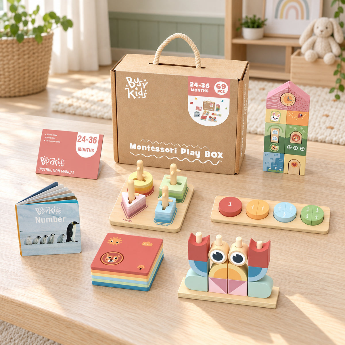 BusyKids Montessori-Spielbox – 24–36 Monate, 69-teilig – Premium-Produktansicht