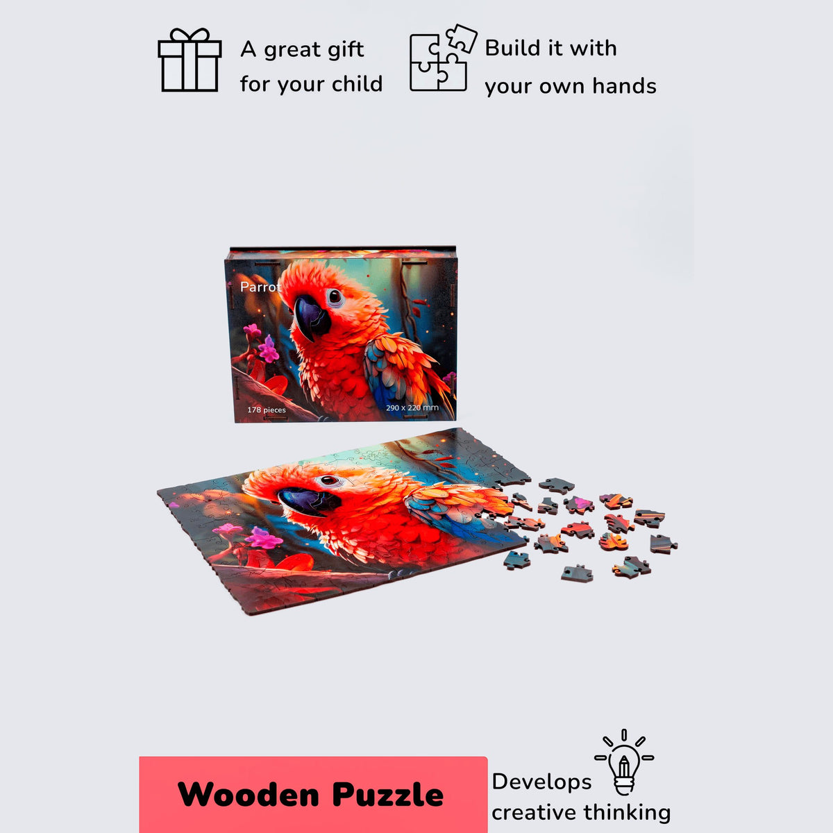 BusyKids Parrot Wooden Jigsaw Puzzle, 178 Pieces