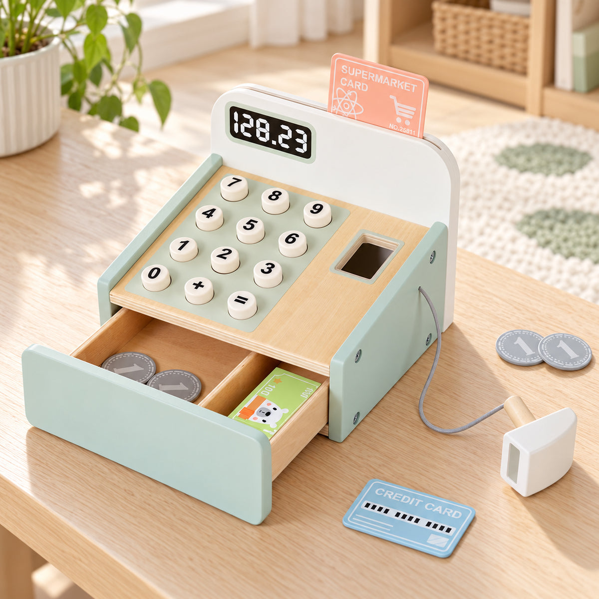BusyKids Spielzeugkasse aus Holz mit Scanner – Premium-Produktansicht