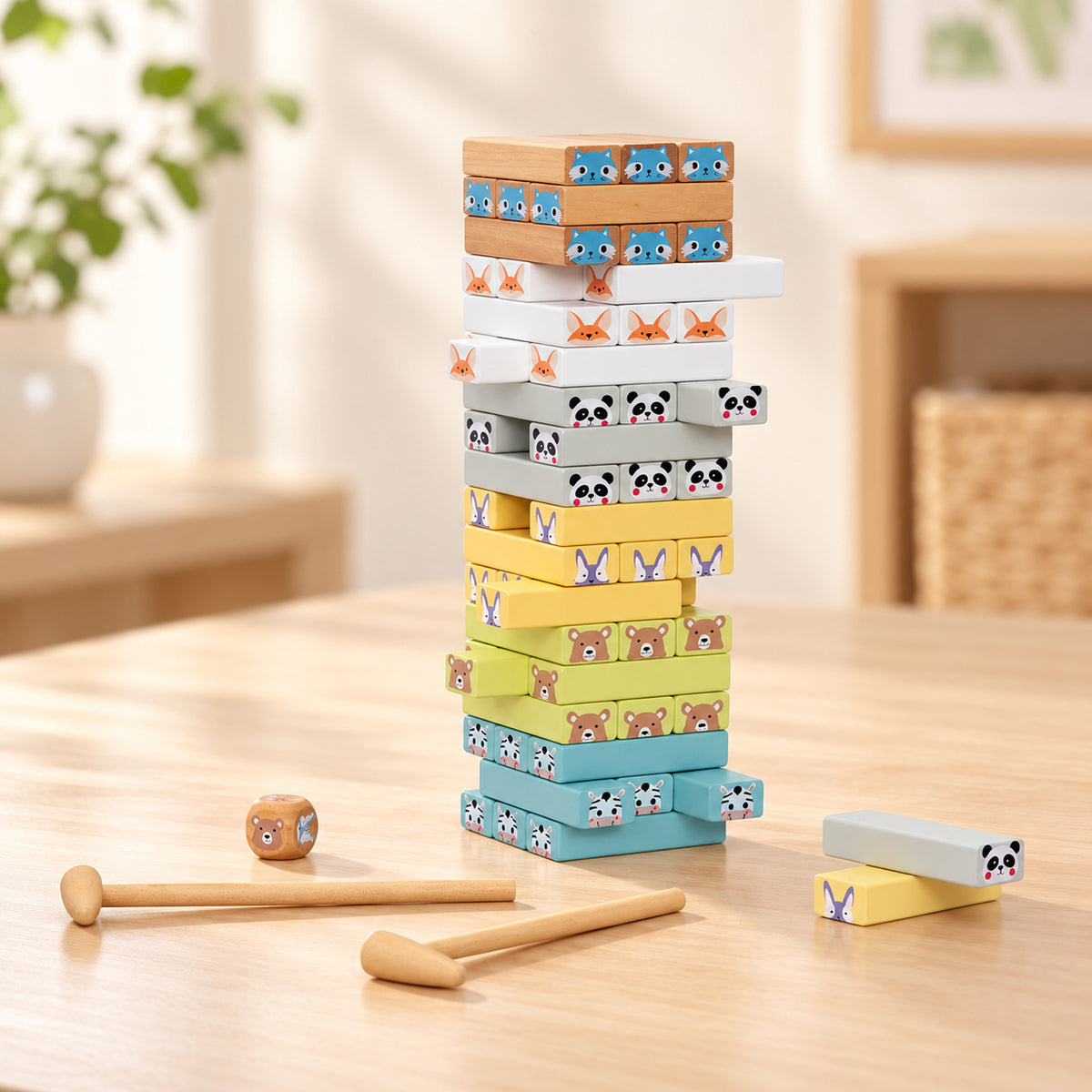 BusyKids Tier-Turmspiel mit bunten Spielblöcken – Premium-Produktansicht