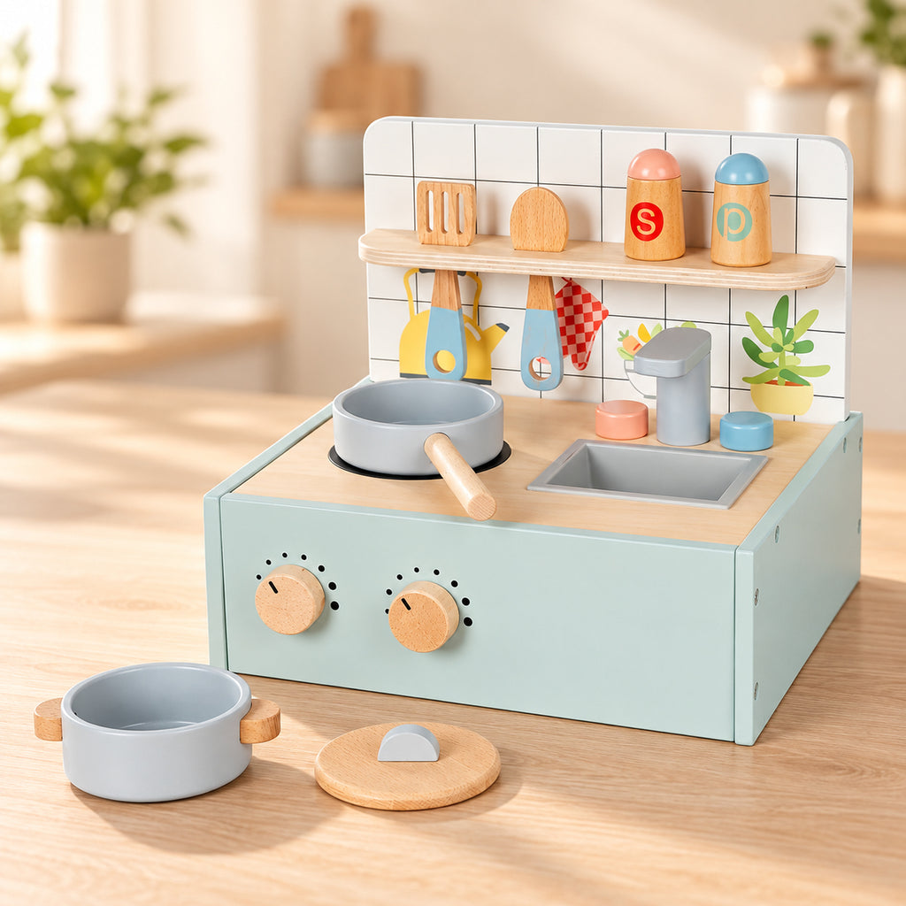 BusyKids Tragbare Kinder-Spielküche – Pastell – Premium-Produktansicht