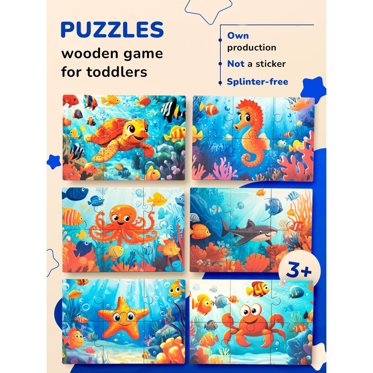 BusyKids Underwater World Wooden Puzzle Set, 36 Pieces