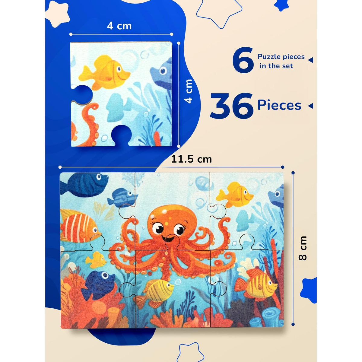 BusyKids Underwater World Wooden Puzzle Set, 36 Pieces
