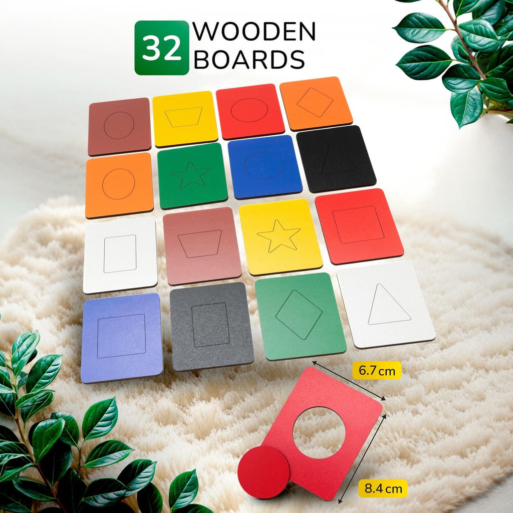 BusyKids Wooden Seguin Shape Boards, 32 Pieces