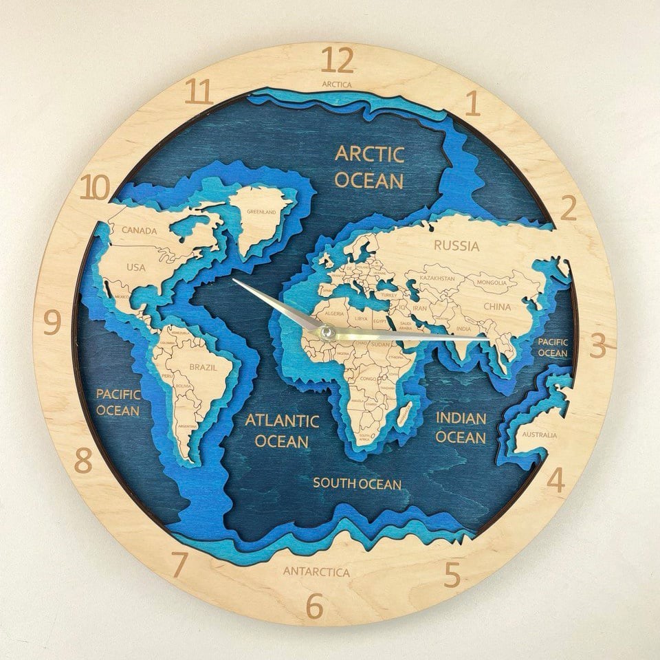 BusyKids Wooden World Map Wall Clock