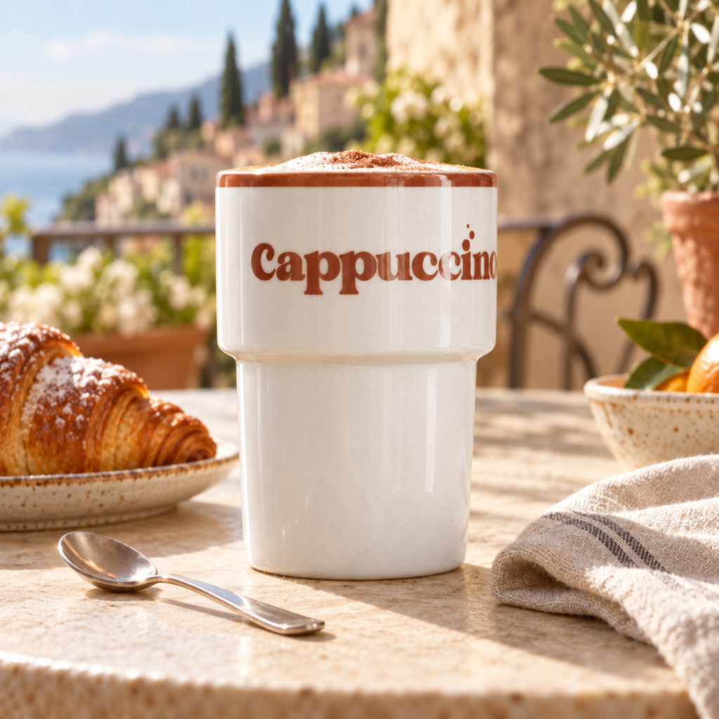 Keramiktasse Cappuccino in italienischer Atmosphäre