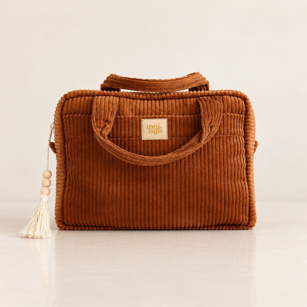 moi mili Große Kosmetiktasche aus Cord – Karamell