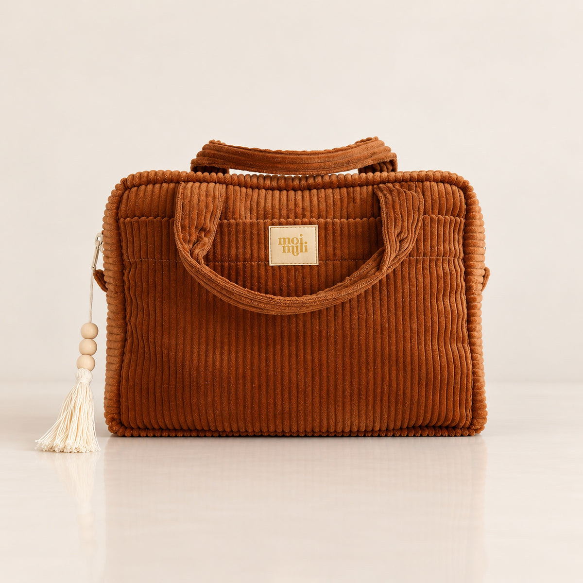 moi mili Große Kosmetiktasche aus Cord – Karamell