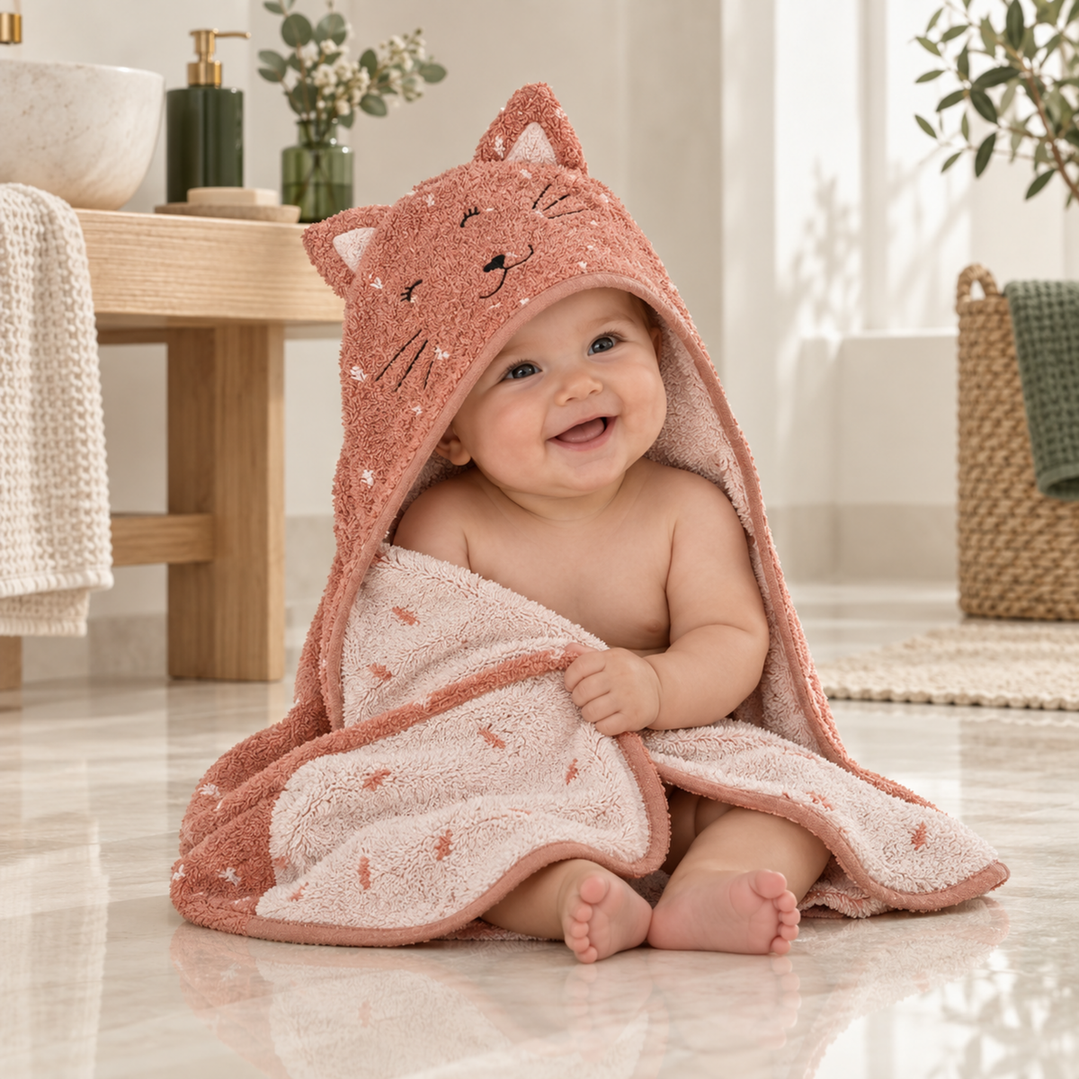 Trixie Baby Kapuzenhandtuch Mrs. Cat 75 × 75 cm – Baby nach dem Baden