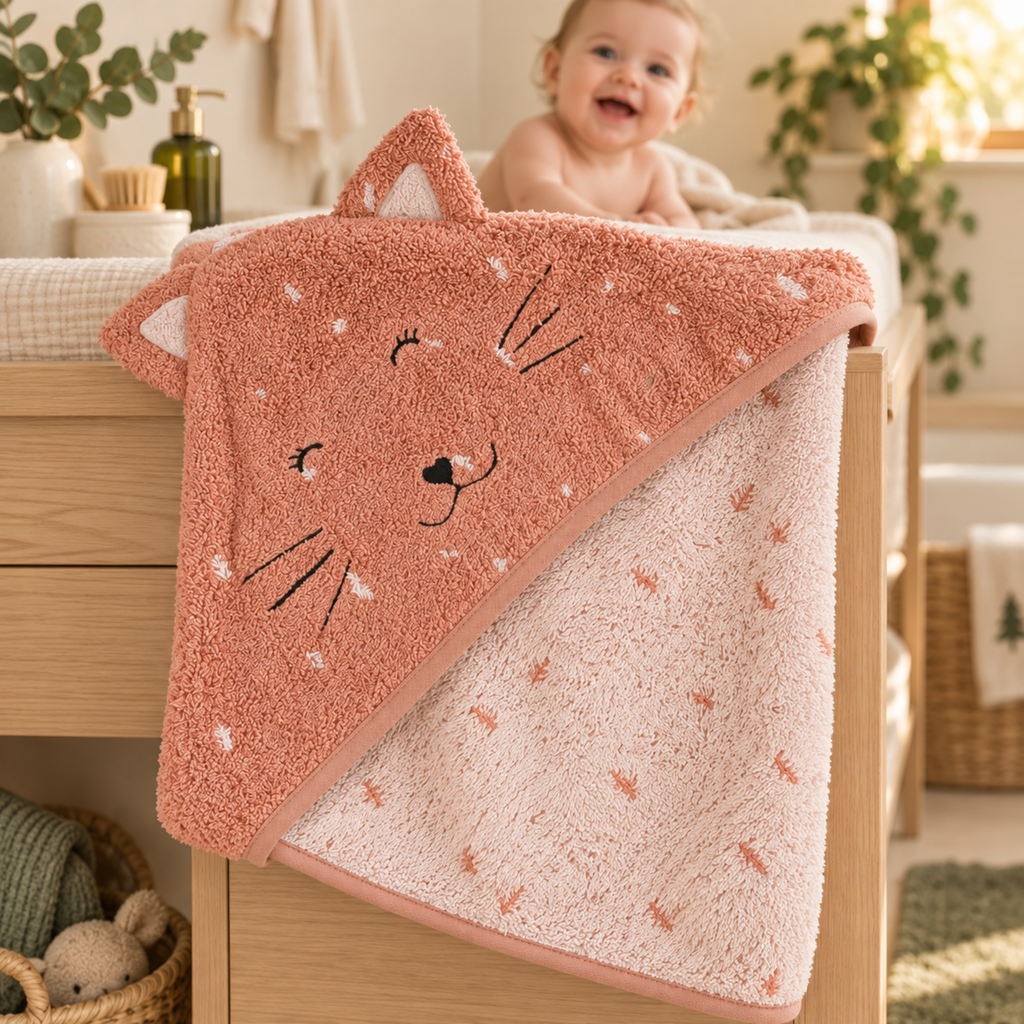 Trixie Baby Mrs. Cat Kapuzenhandtuch 75 × 75 cm – Detailaufnahme