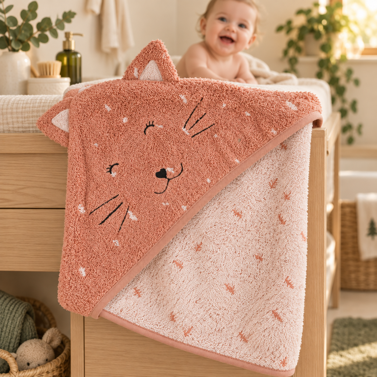 Trixie Baby Mrs. Cat Kapuzenhandtuch 75 × 75 cm – Detailaufnahme