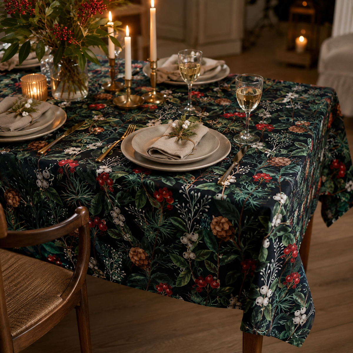 Tischdecke Christmas Forest aus 100 % Baumwolle – elegante Dinner-Atmosphäre
