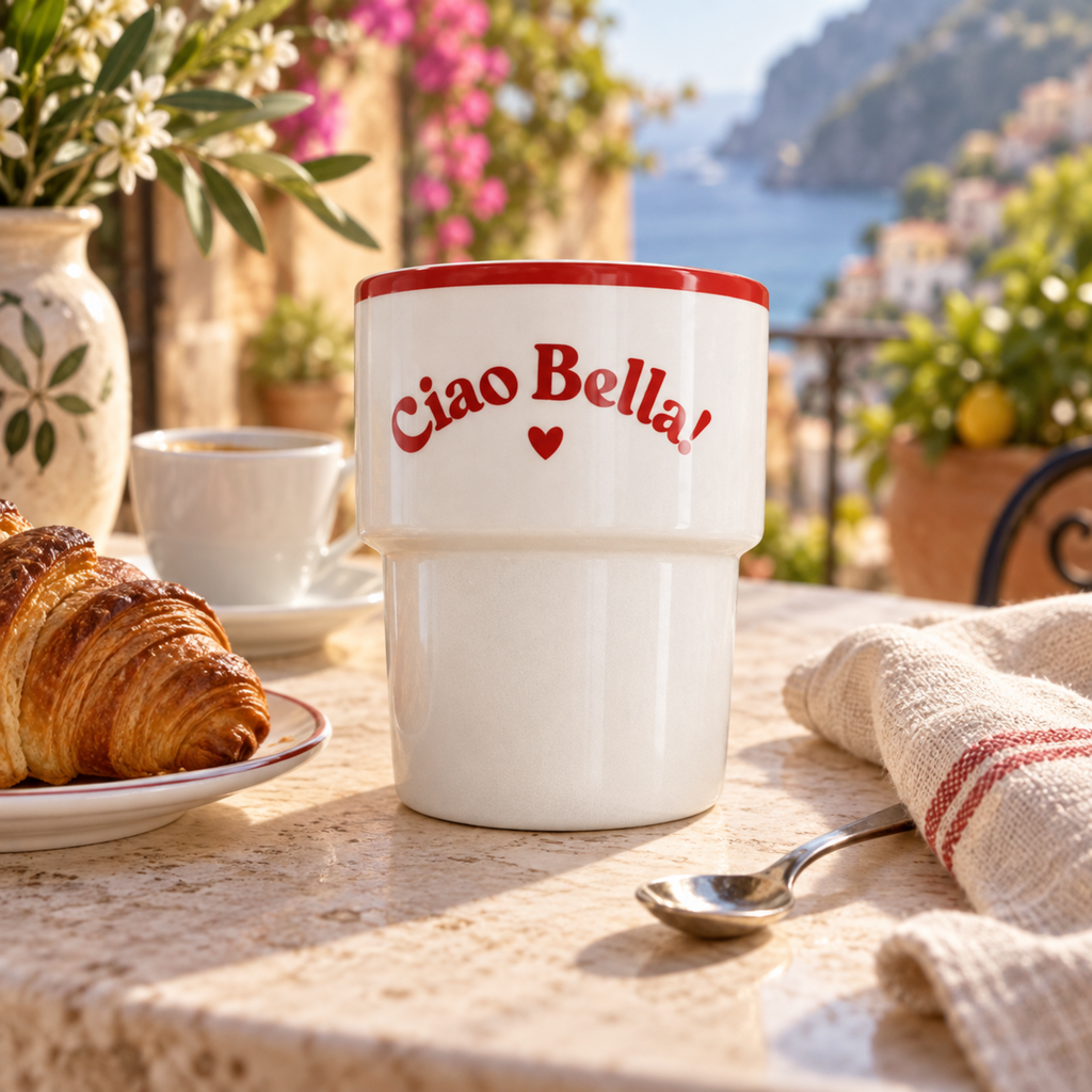 Keramiktasse Ciao Bella in italienischer Atmosphäre