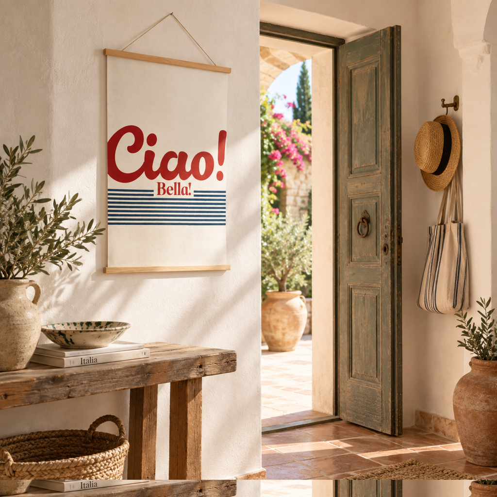 Italienisches Poster Ciao Bella in italienischer Atmosphäre