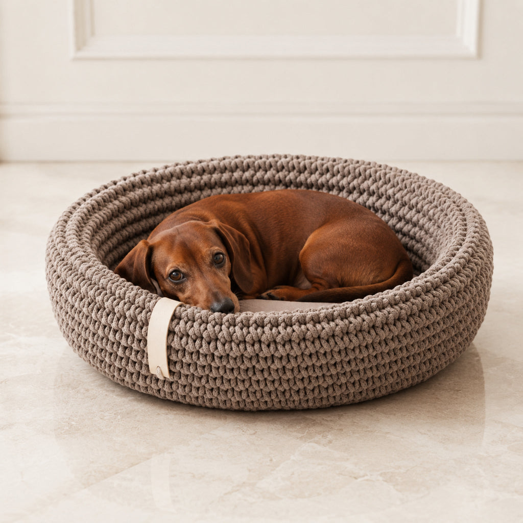 Coco Tierbett Hellbraun mit Dackel – Premium Produktfoto 2048x2048