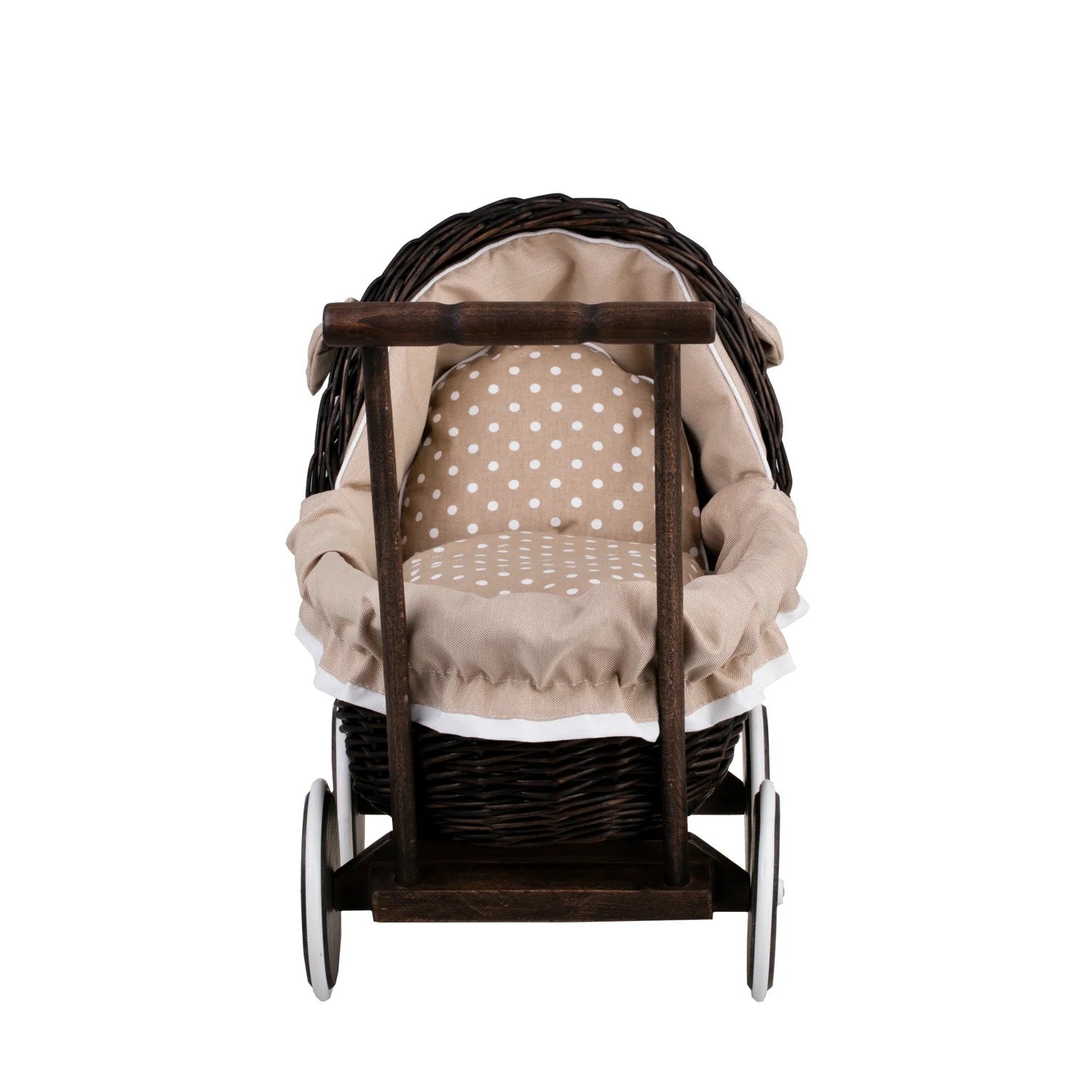 Dark Wicker Doll Pram Lili – Beige Bedding
