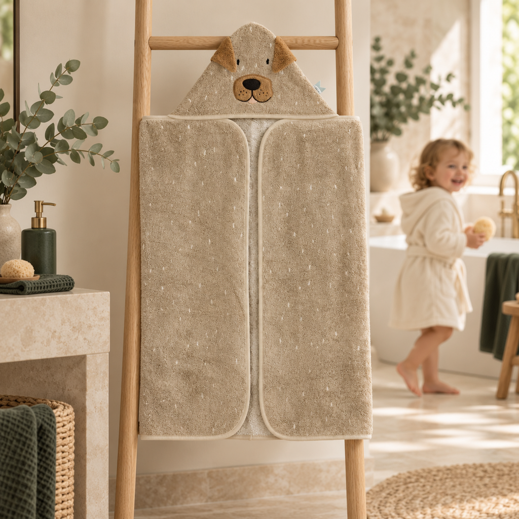 Trixie Baby Mr. Dog Kapuzenhandtuch 70 × 130 cm im Badezimmer
