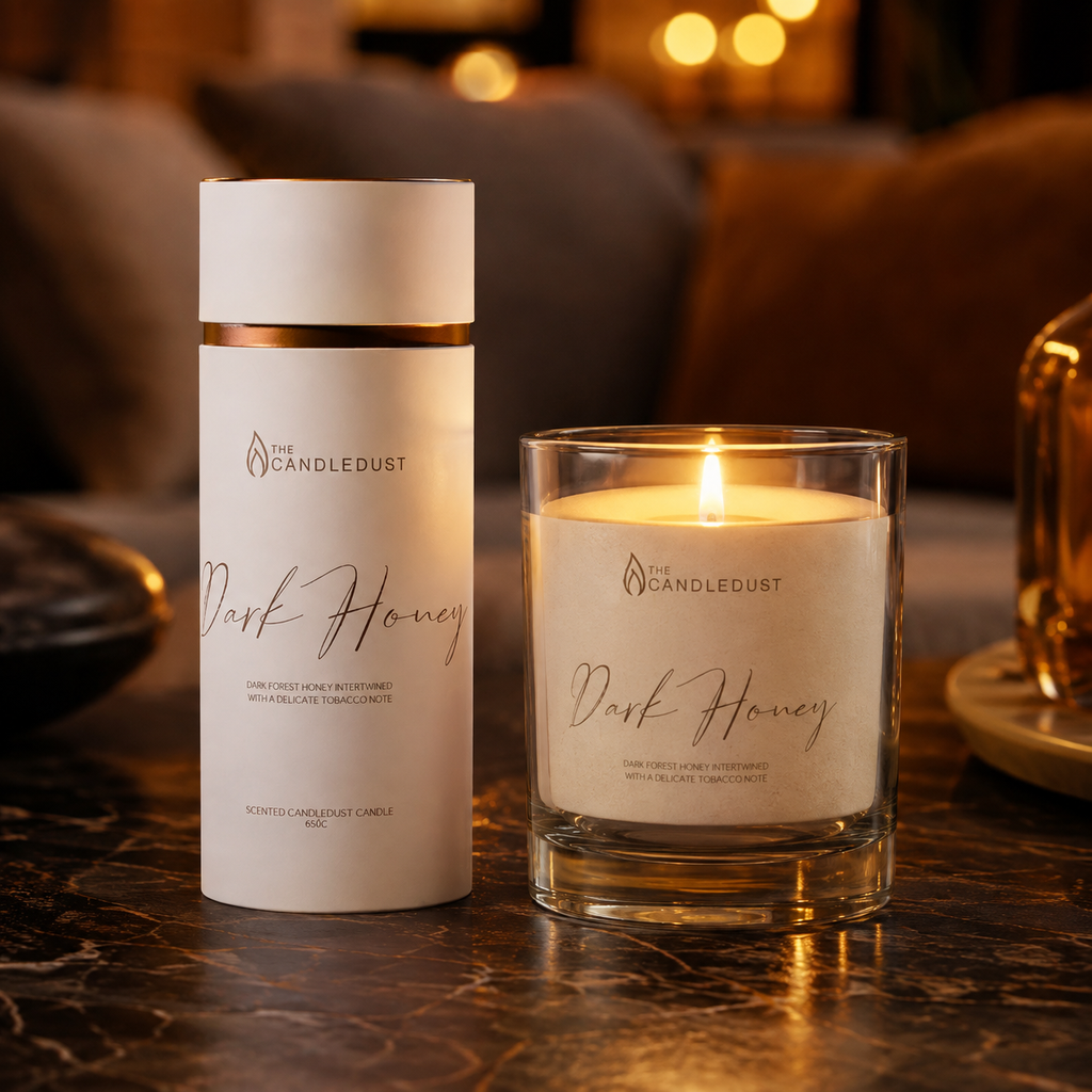 Duft-Pulverkerze Dark Honey in warmer Abendstimmung