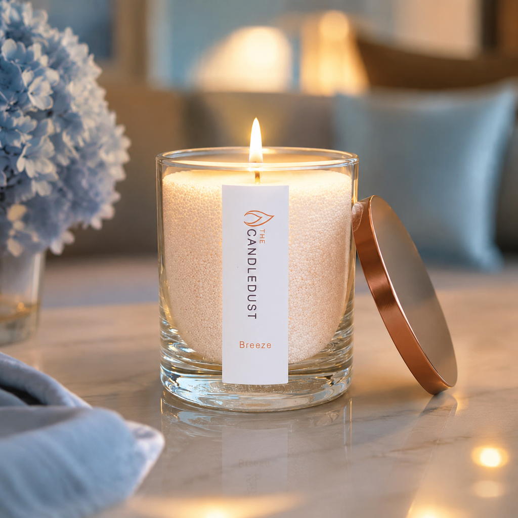 Breeze Pulverkerze im Glas in warmer Abendstimmung