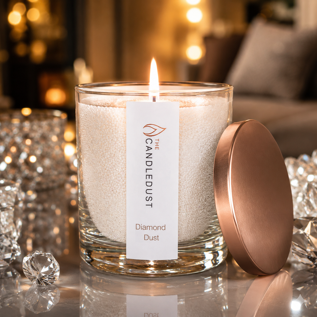 Diamond Dust Pulverkerze im Glas in eleganter Abendstimmung