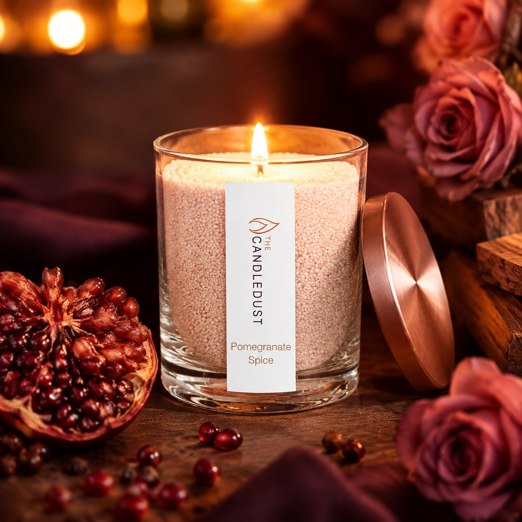Pomegranate Spice Pulverkerze in warmer Abendstimmung