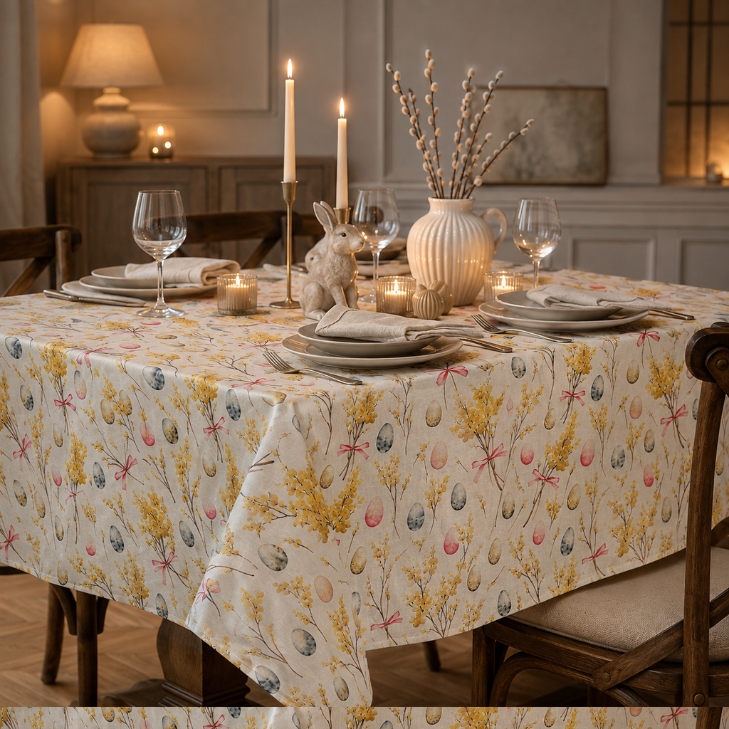 Tischdecke Easter Happy aus 100 % Baumwolle – elegante Dinner-Atmosphäre
