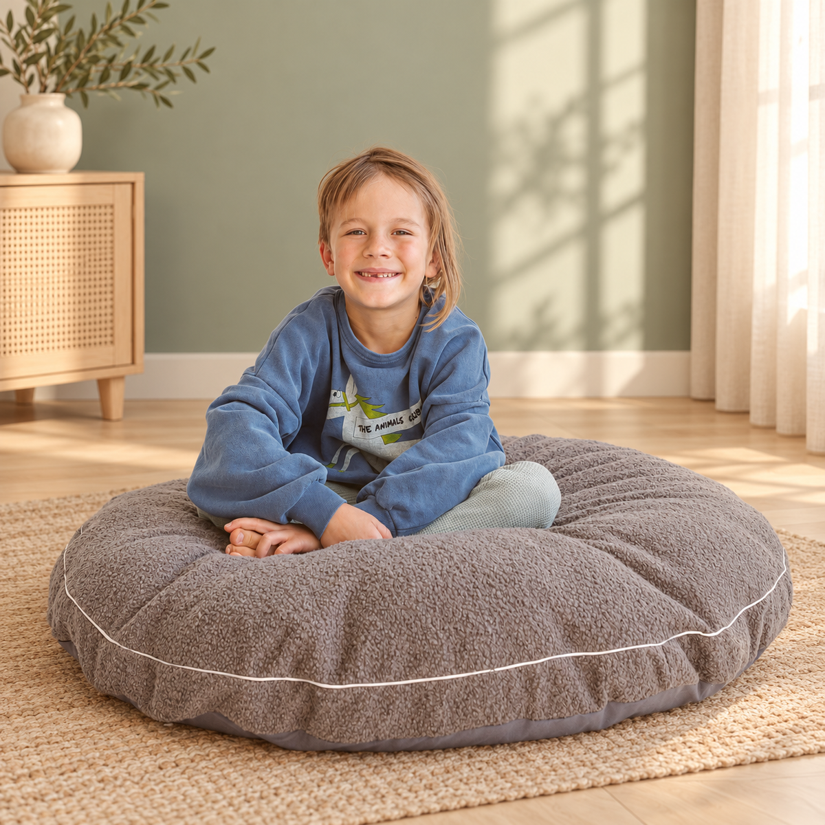 Minicamp Bouclé-Bodenkissen für Kinder – Grau, 100 cm – Premium-Ambiente