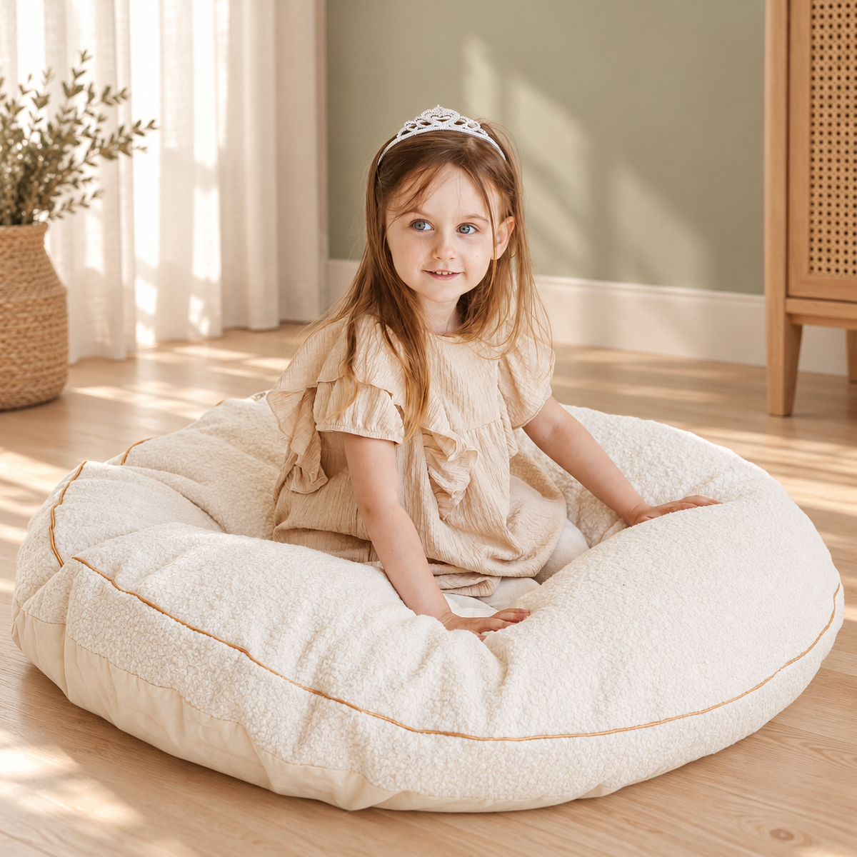 Minicamp Bouclé-Bodenkissen für Kinder – Ecru, 100 cm – Premium-Ambiente