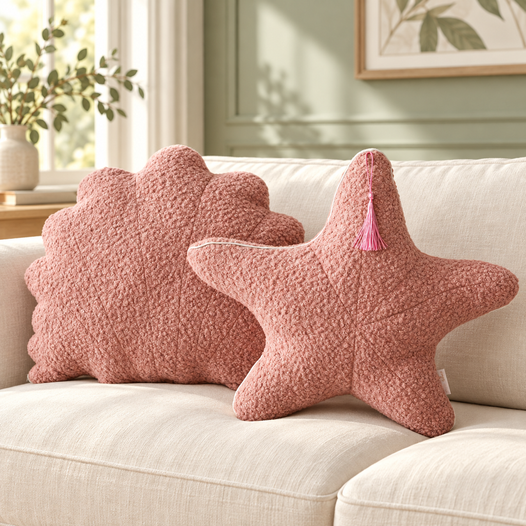 Minicamp Bouclé-Kissenset Muschel & Seestern – Rosé, 2 Stück – Premium-Ambiente