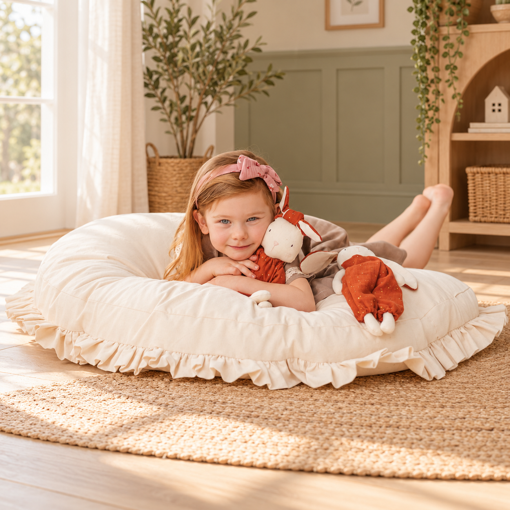 Minicamp Bodenkissen mit Rüschen – Ecru, 100 cm – Premium-Ambiente