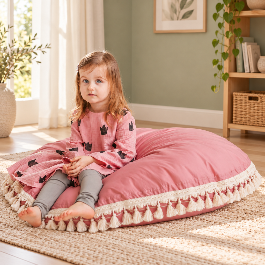 Minicamp Bodenkissen mit Quasten – Rosé, 100 cm – Premium-Ambiente