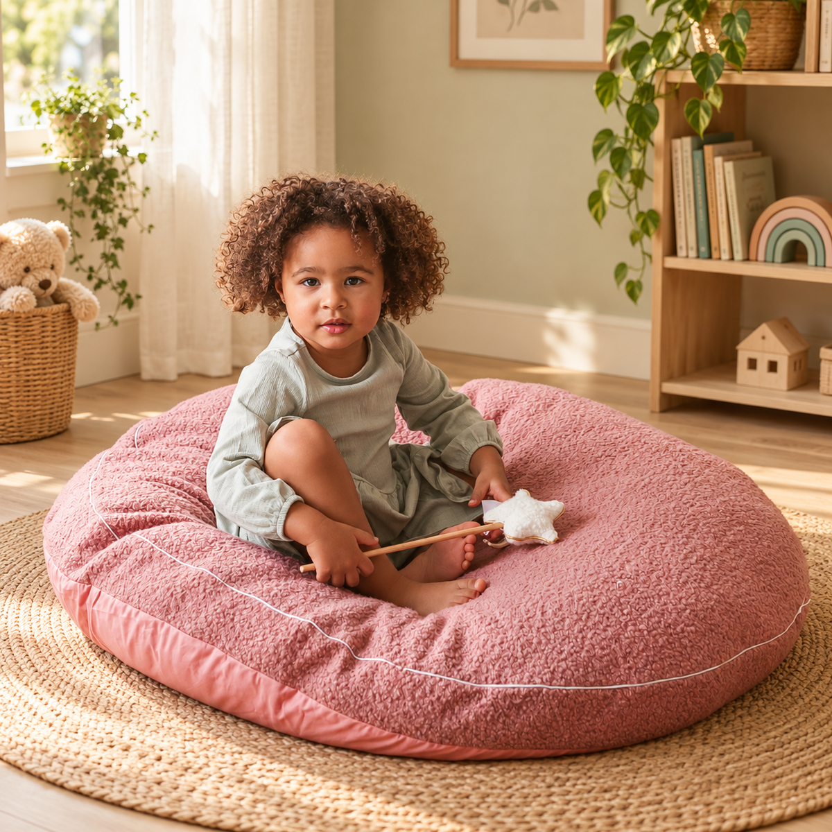 Minicamp Bouclé-Bodenkissen für Kinder – Rosé, 100 cm – Premium-Ambiente