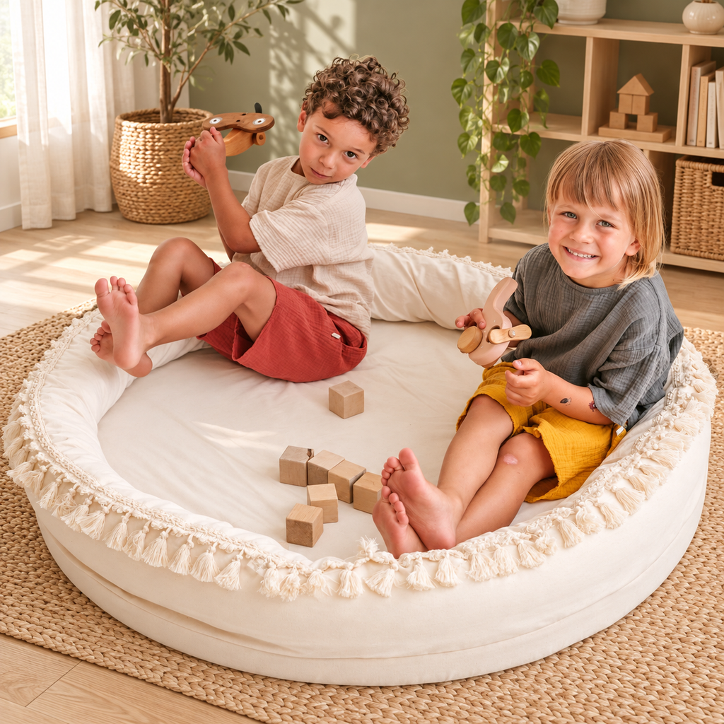 Minicamp Nest-Spielmatte & Bodenliege für Kinder – Ecru, 110 cm – Premium-Ambiente